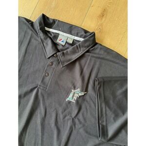 Majestic Florida Marlins MLB Polo Shirt Mens 6X Black Short‎ Sleeve Embroidered